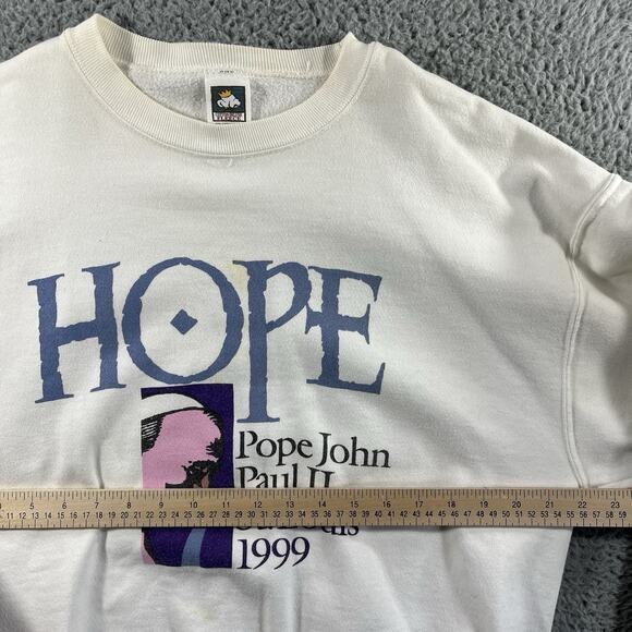 Vintage Pope John Paul II St Louis Sweatshirt Mens Large White 1999 Hope 90s - Picture 8 of 11